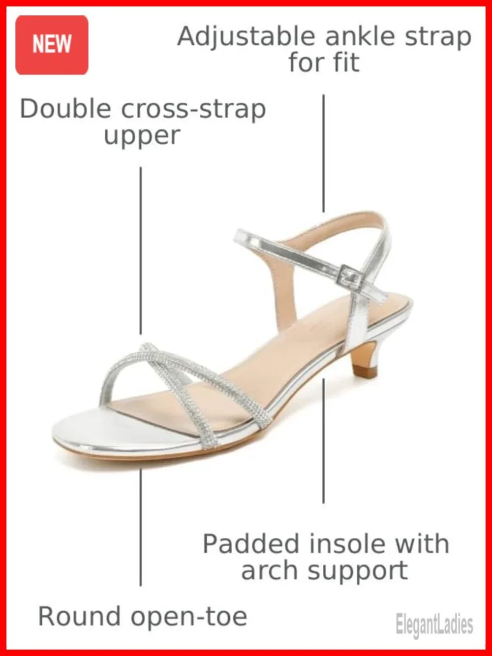 Strappy Kitten Heel Sandals Rhinestone Ankle Strap Round Toe Party Prom